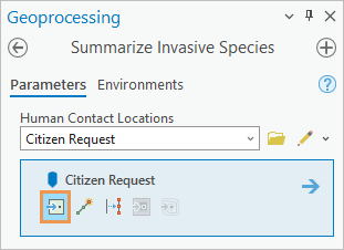 Modèle d’entité Citizen Request (Requête citoyenne) dans la fenêtre Geoprocessing (Géotraitement)