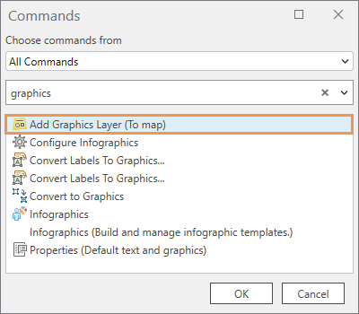 Boîte de dialogue Commands (Commandes) avec une commande sélectionnée