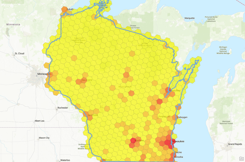 Hexagones représentés au Wisconsin