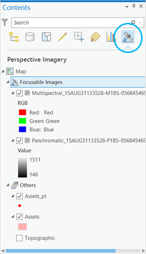 Bouton List By Perspective Imagery (Répertorier par imagerie en perspective) dans la fenêtre Contents (Contenu)