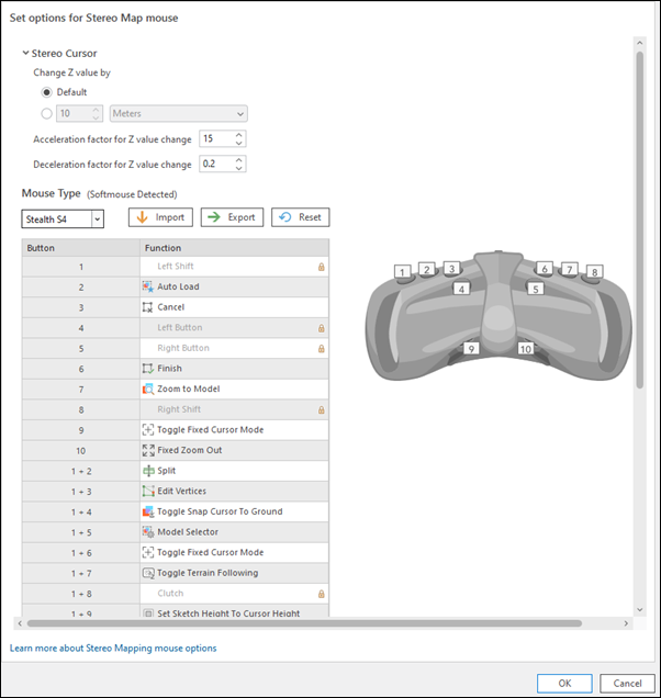 Options de configuration de la souris stéréo