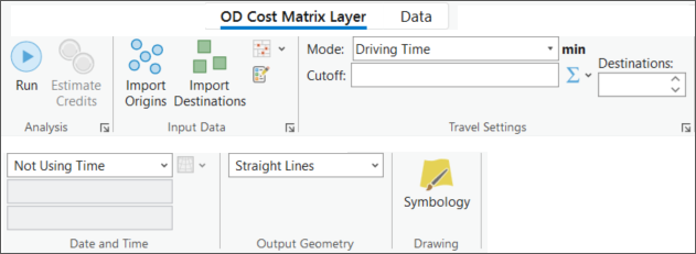 Onglet OD Cost Matrix Layer (Couche de matrice de coût OD)