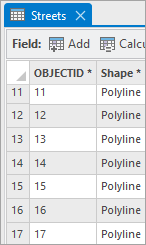 Un extrait de la table attributaire Rues