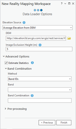 Options Data Loader (Chargeur de données) de Reality Mapping pour l’espace de travail d’imagerie de drone