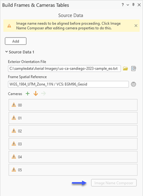 Fenêtre Source Data (Données sources)