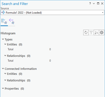 La fenêtre Search And Filter (Rechercher et filtrer) est associée à une carte ou à un diagramme de liens qui n’a pas encore été consulté.