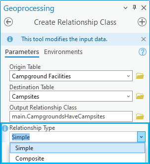 Pour cet exemple, le type de la classe de relations est défini sur Simple.