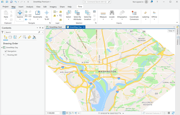 Carte StreetMap Day du paquetage de cartes mobiles pour Washington, D.C.