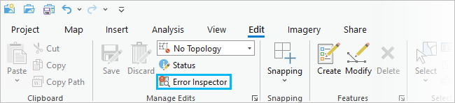Bouton Error Inspector (Inspecteur d’erreurs) dans l’onglet Edit (Mise à jour)