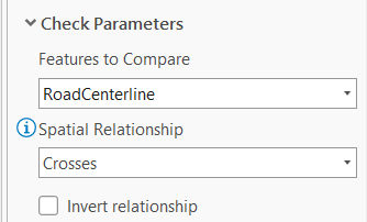 Section Check Parameters (Paramètres de vérification) dans la fenêtre New Feature on Feature Rule (Nouvelle règle entité sur entité)
