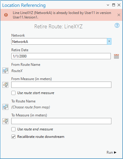 Fenêtre Retire Route (Retirer un itinéraire), verrou non acquis