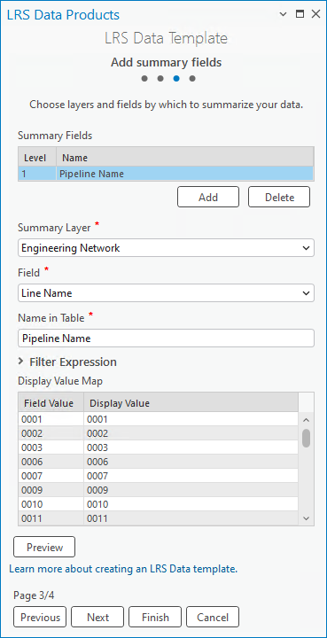 La première couche de synthèse est définie dans la troisième fenêtre de l’assistant LRS Data Template (Modèle de données LRS).