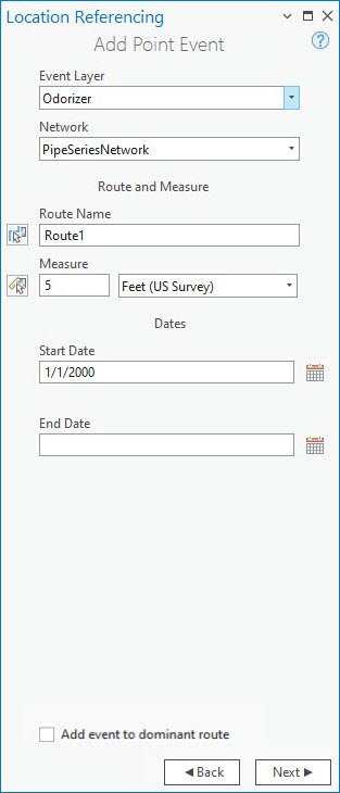 Fenêtre Add Point Event (Ajouter un événement ponctuel)