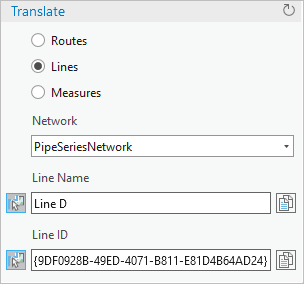 Boîte de dialogue Translate (Convertir) avec champs relatifs aux lignes
