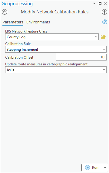 Outil de géotraitement Modifier les règles de calibrage du réseau qui utilise la règle de calibrage Stepping Increment (Intervalle incrémenté).