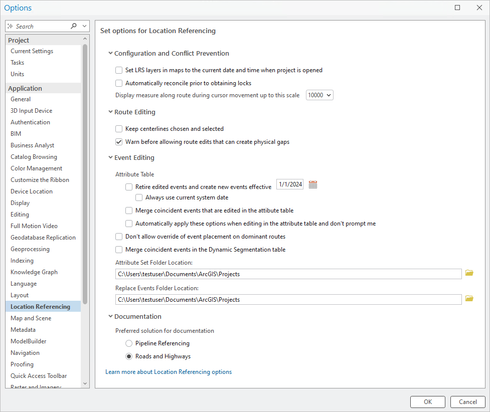 Location Referencing Options (Options de Location Referencing)