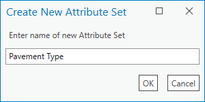 Boîte de dialogue Create New Attribute Set (Créer un nouveau jeu d’attributs) avec le nom de jeu d’attributs fourni par l’utilisateur