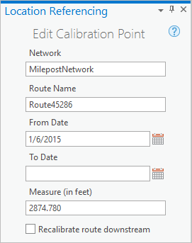 Fenêtre Edit Calibration Point (Mettre à jour le point de calibrage)