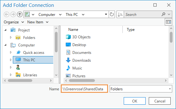 Connexion aux dossiers ajoutée en tant que chemin UNC