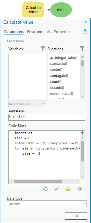 Utilisation des paramètres Expression et Bloc de code