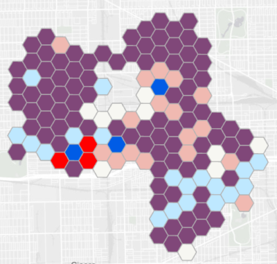 Sortie du thème d’affichage Analyse de valeurs aberrantes locales dans l’outil Visualiser le cube spatio-temporel en 2D