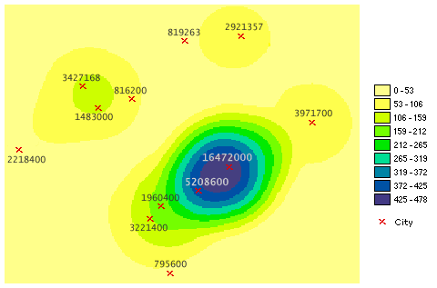 Exemple de surface de densité de la population