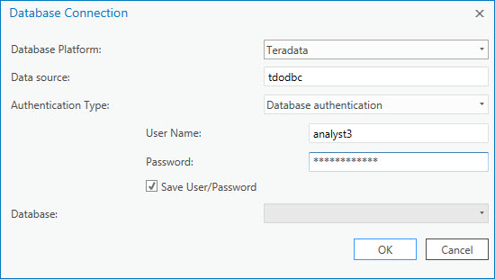 Example connection to Teradata using an ODBC data source name Example connection to Teradata using an ODBC data source name