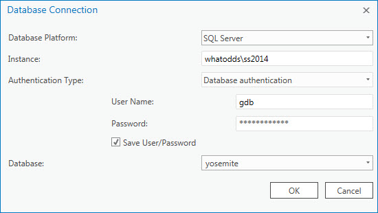 Example connection to a database on a SQL Server named instance using database authentication Example connection to a database on a SQL Server named instance using database authentication