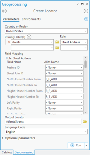 Create Locator tool pane Create Locator tool pane