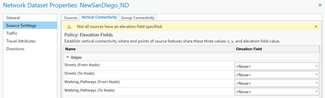 tab in the Network Dataset Properties window tab in the Network Dataset Properties window