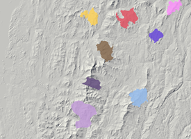 Optimal regions displayed on a background hillshade Optimal regions displayed on a background hillshade