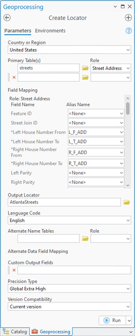 Create Locator tool pane Create Locator tool pane