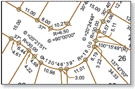Parcel feature boundaries with a mix of straight line and curved segments Parcel feature boundaries with a mix of straight line and curved segments