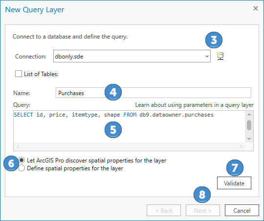 Connect to a database and define the SQL query for the new query layer. Connect to a database and define the SQL query for the new query layer.