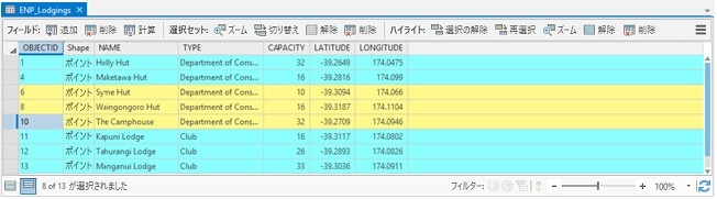 テーブル ビューの選択セット内の行のサブセットのハイライト表示