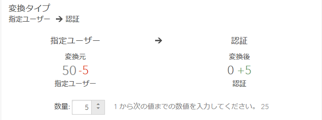 変更する数量に指定された 5 つの指定ユーザー ライセンス