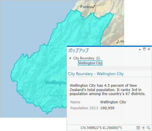 ウェリントンに関する情報を表示するポップアップ