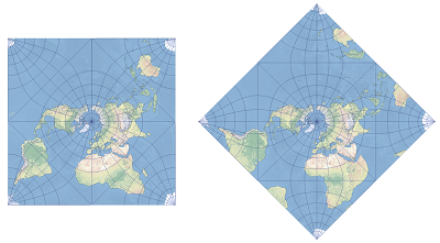 正方形およびひし形の向きでのパース図法の例