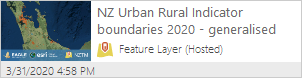 [NZ Urban Rural Indicator boundaries 2020 - generalised] フィーチャ レイヤー