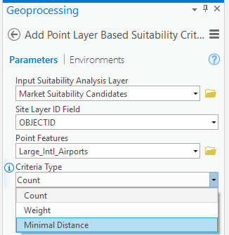 [ポイント レイヤーに基づく適合性条件の追加 (Add Point Layer Based Suitability Criteria)] ウィンドウ