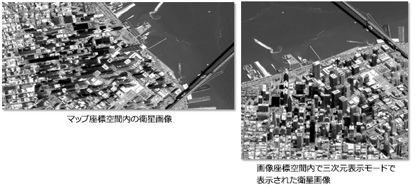 透視モードでのマップ空間内の斜め撮影画像