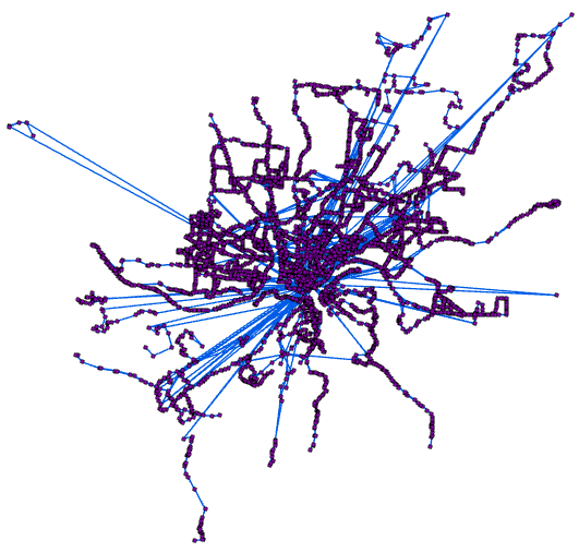 [GTFS → ネットワーク データセット トランジット ソース (GTFS To Network Dataset Transit Sources)] ツールのマップへの出力