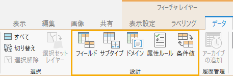 [データ] リボンの [フィールド]、[サブタイプ]、[ドメイン] ビュー ボタン