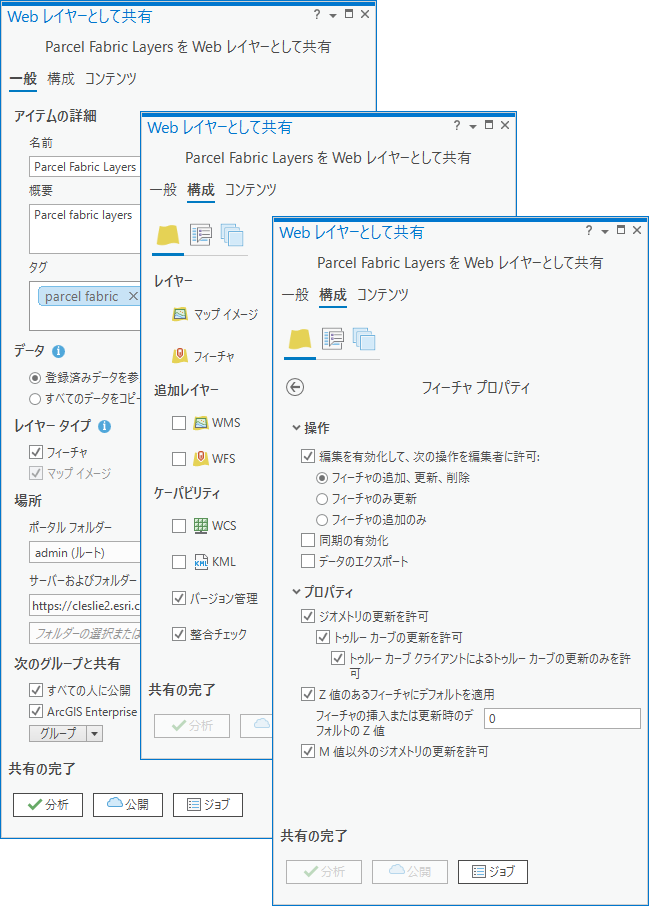 パーセル ファブリック レイヤーをフィーチャ サービスとして公開します。