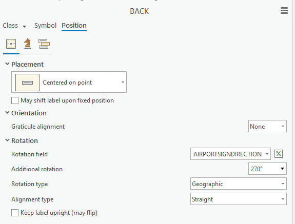 AirportSign dialog box, BACK section