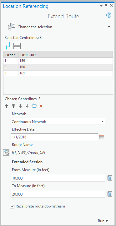 Extend Route pane with multi-centerlines chosen