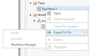 Tasks Context menu