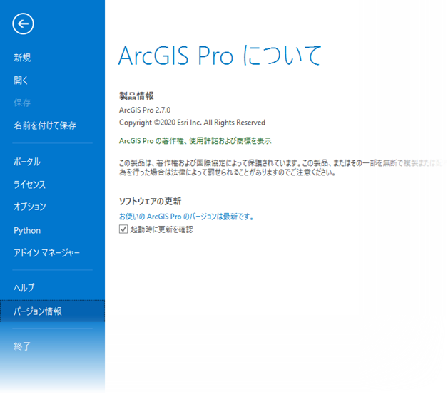 ArcGIS Pro の設定ページ