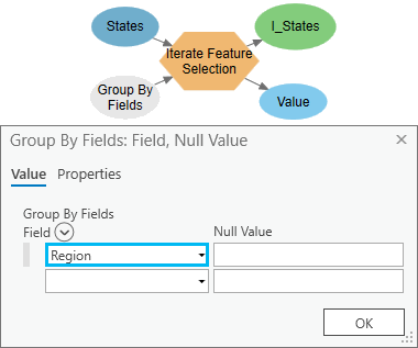 [フィーチャ選択の反復 (Iterate Feature Selection)] の [フィールドでグループ化] の設定