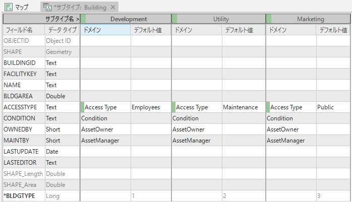 新しく作成されたサブタイプへの Access Type ドメインおよびデフォルト値の適用。